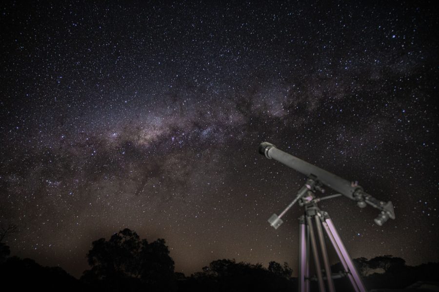 Telescope set up under the Milky Way for stargazing in Cyprus